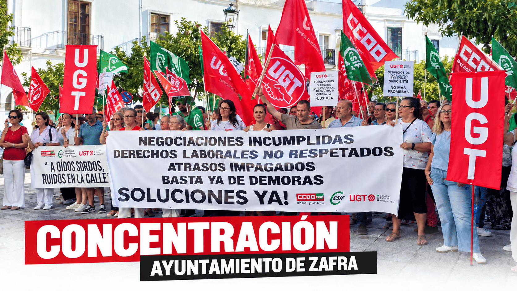 UGT, CCOO y CSIF exigen al Ayuntamiento de Zafra soluciones a las reivindicaciones laborales pendientes de la plantilla municipal