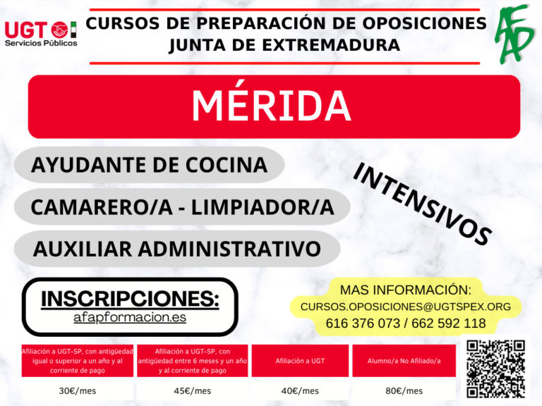 Lee más sobre el artículo Cursos intensivos de preparación de oposiciones en Mérida para la Junta de Extremadura