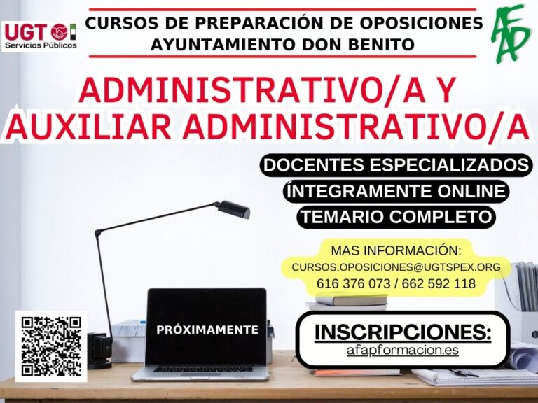 Lee más sobre el artículo #UGTFormación | Cursos de preparación de Oposiciones para el Ayuntamiento de Don Benito