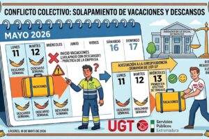 UGT-SP plantea ante los Tribunales de Justicia conflicto colectivo frente a F.C.C. LIMPIEZA VIARIA DE BADAJOZ, por el solapamiento de vacaciones y descansos semanales