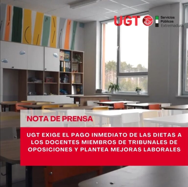 Lee más sobre el artículo UGT exige el pago inmediato de las dietas a los docentes miembros de tribunales de oposiciones y plantea mejoras laborales