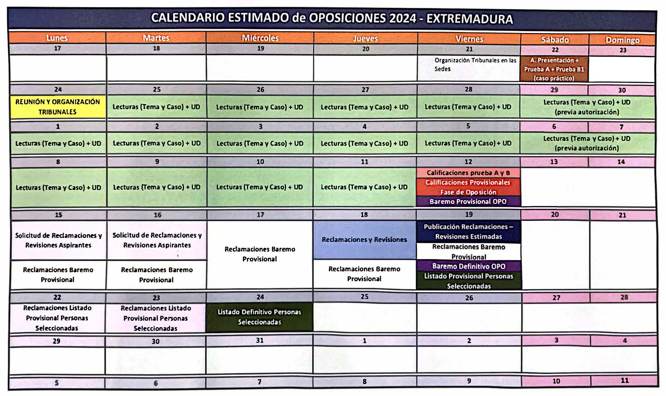 Calendario estimado de oposiciones docentes 2024