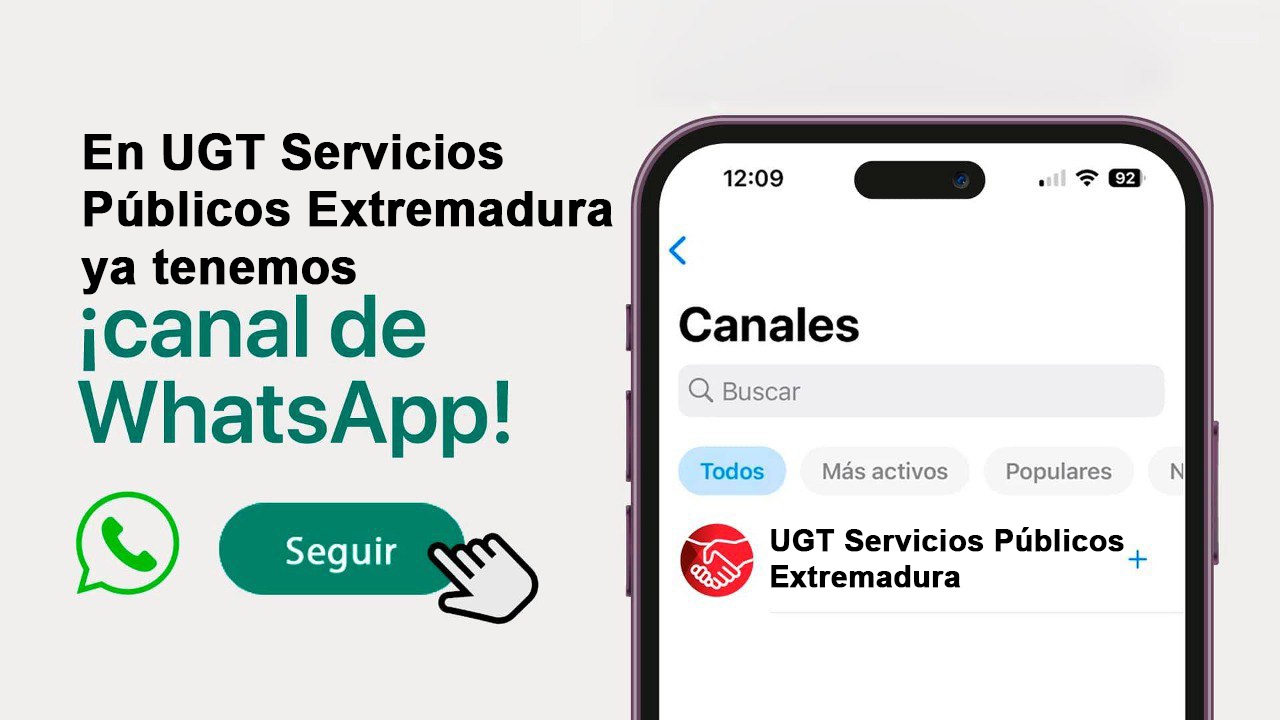 En este momento estás viendo Canal de WhatsApp de UGT Servicios Públicos Extremadura