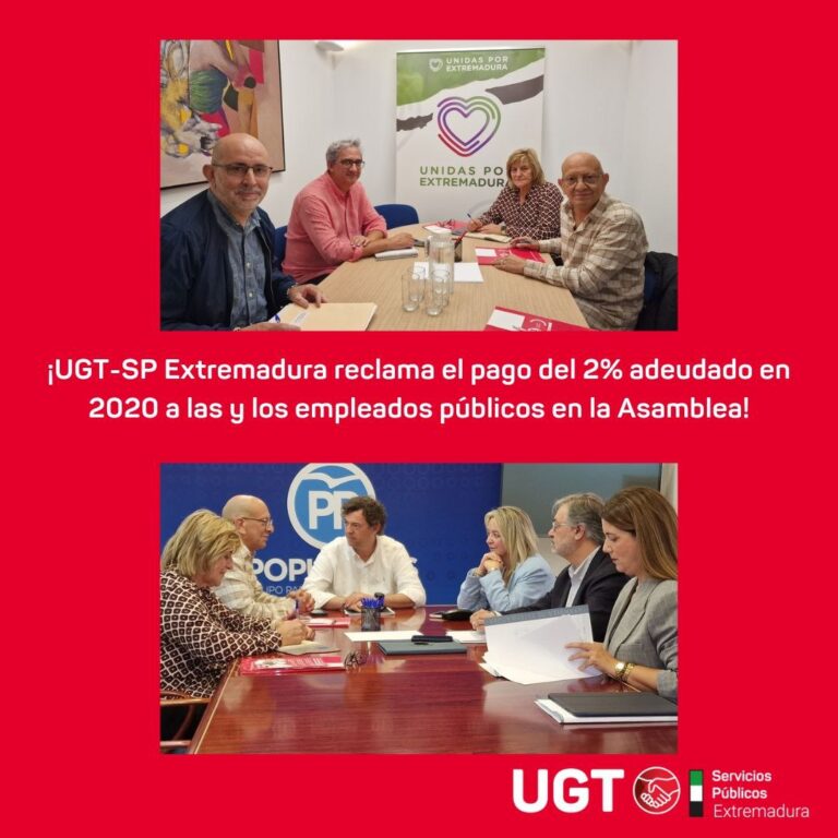 Lee más sobre el artículo UGT-SP Extremadura reclama en la Asamblea el pago del 2% de 2020 a las/os empleados públicos